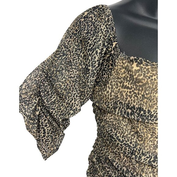 Anthropologie Top Blouse Medium Animal Square Neck Puff Short Sleeve Ruched New - Picture 4 of 9